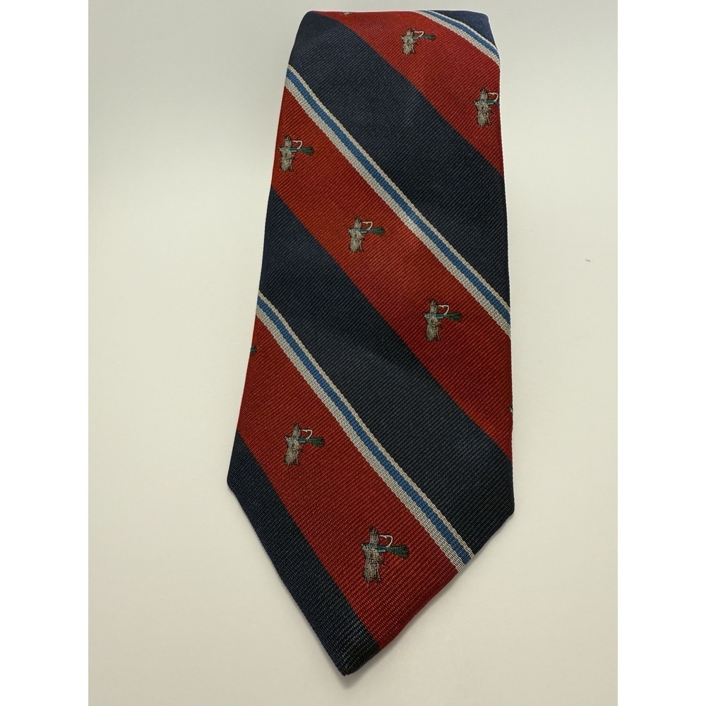 Gant Men's Vintage Tie Fly Fishing Lures Made In USA Red/Navy/Gray Stripe 58"